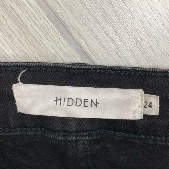 Hidden | Black Floral Embroidered Raw Hem Skinny Jeans Size 24 - Picture 7 of 8